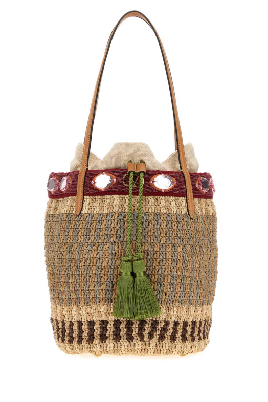 Embroidered raffia VLogo Signature bucket bag VALENTINO GARAVANI (8W2B0T26ZCD)