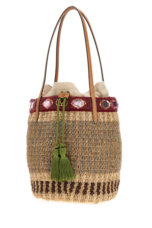 Embroidered raffia VLogo Signature bucket bag VALENTINO GARAVANI (8W2B0T26ZCD)