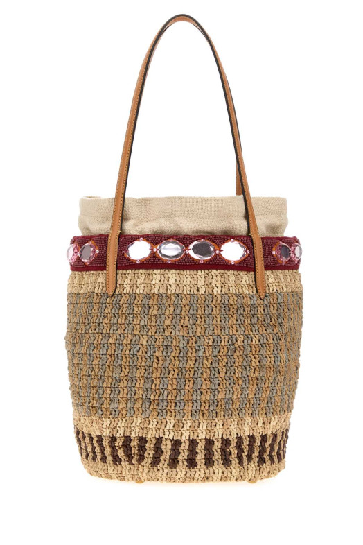 Embroidered raffia VLogo Signature bucket bag VALENTINO GARAVANI (8W2B0T26ZCD)