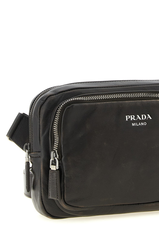 Aged nappa leather crossbody bag Brown
