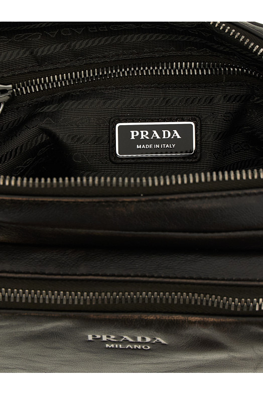 Aged nappa leather crossbody bag Brown