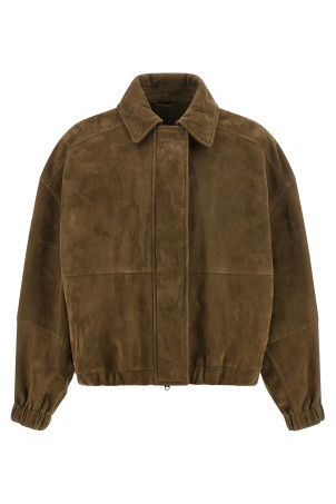 'Shiny Zipper Pull' suede jacket Brown
