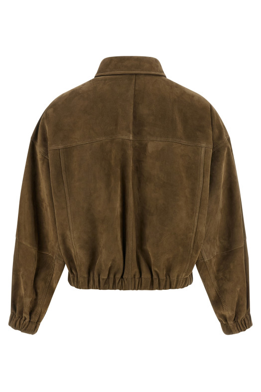 'Shiny Zipper Pull' suede jacket Brown