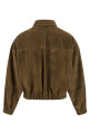 'Shiny Zipper Pull' suede jacket Brown
