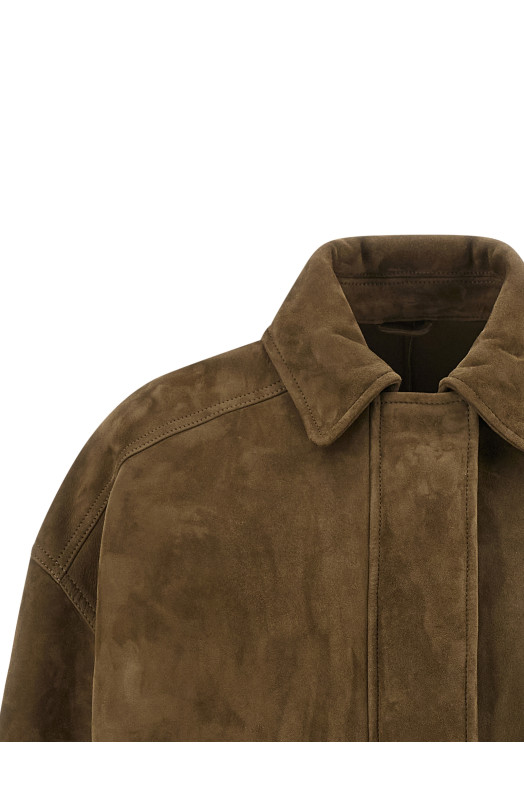 'Shiny Zipper Pull' suede jacket Brown