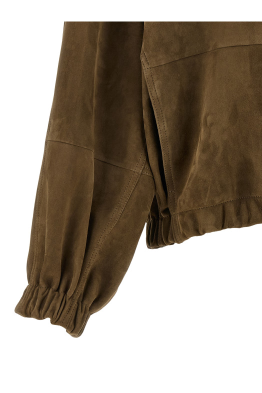 'Shiny Zipper Pull' suede jacket Brown