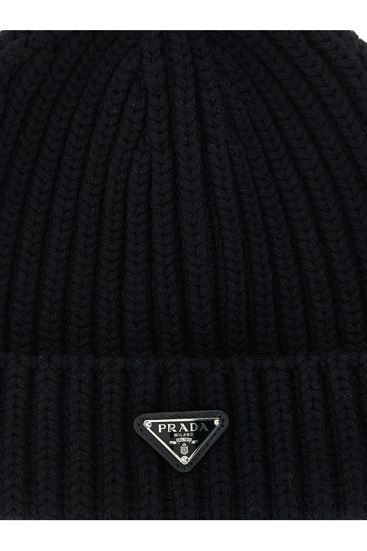 Шапка с треугольным логотипом, черная PRADA 2HC3902DZLF0002