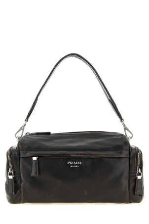 Aged effect nappa leather crossbody bag Brown