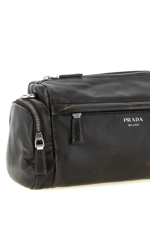 Aged effect nappa leather crossbody bag Brown