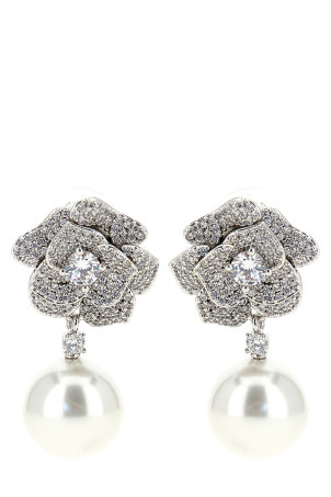 'Mini Crystal Flower Pearl' earrings Silver