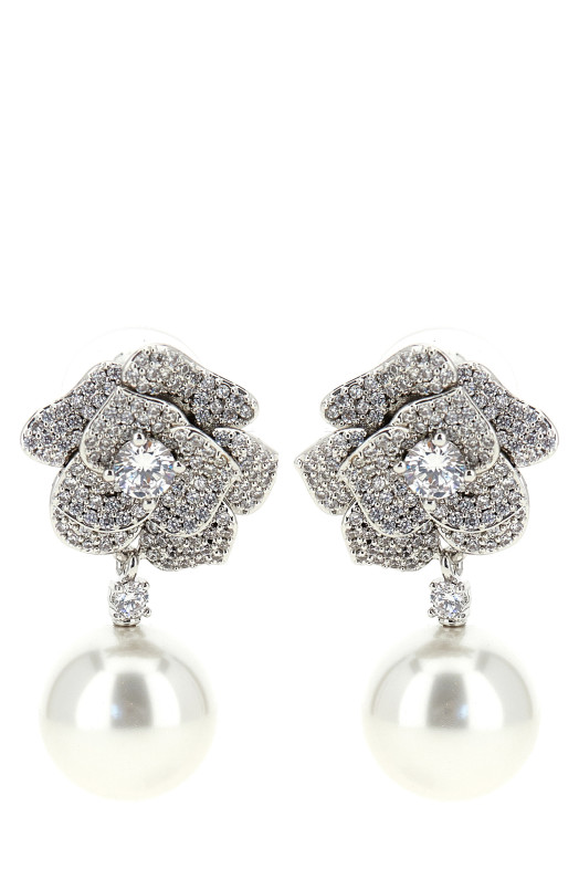'Mini Crystal Flower Pearl' earrings Silver