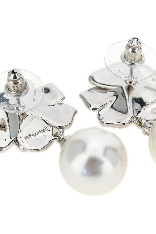 'Mini Crystal Flower Pearl' earrings Silver