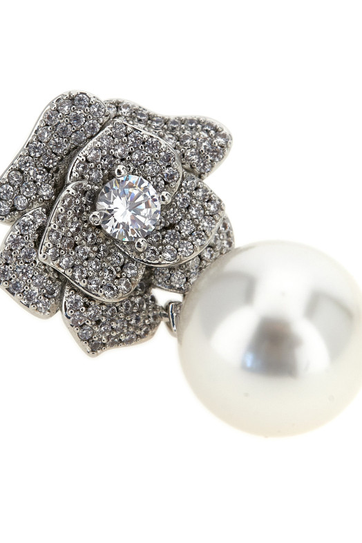 'Mini Crystal Flower Pearl' earrings Silver