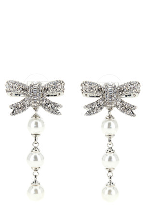 'Crystal Bow Pearl Droplet' earrings Silver