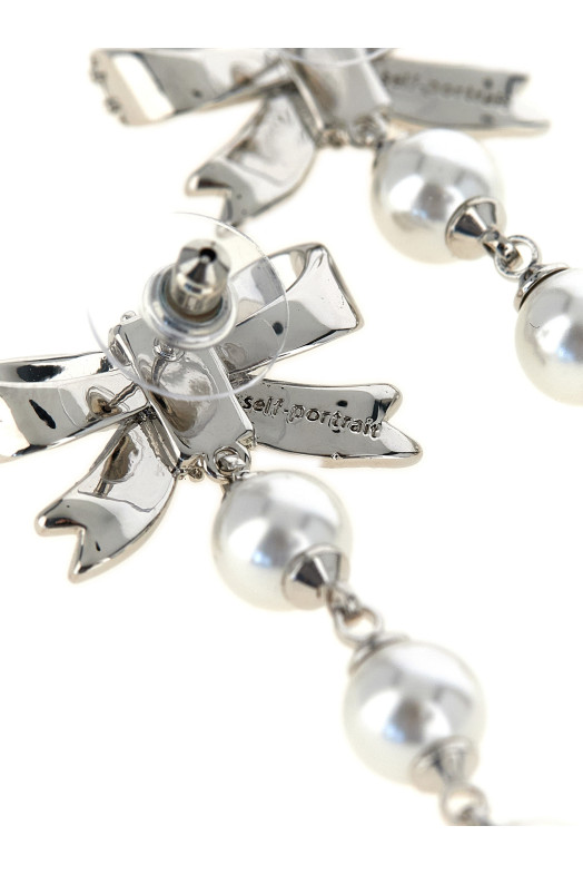 'Crystal Bow Pearl Droplet' earrings Silver