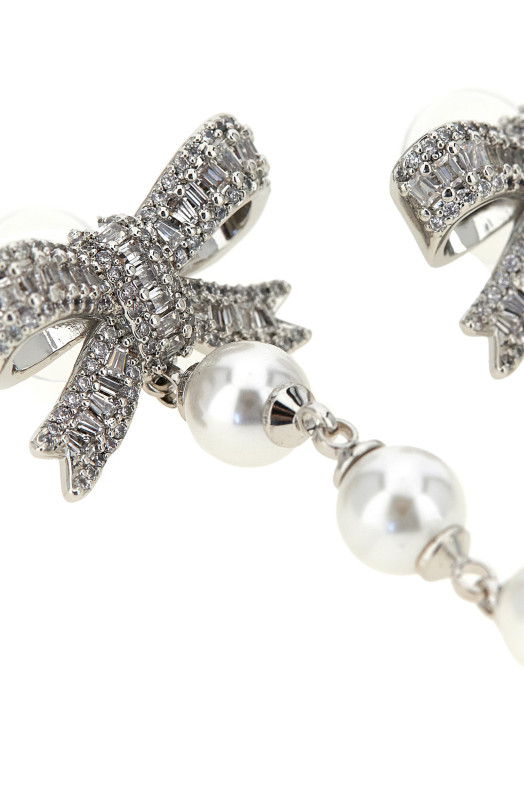 'Crystal Bow Pearl Droplet' earrings Silver