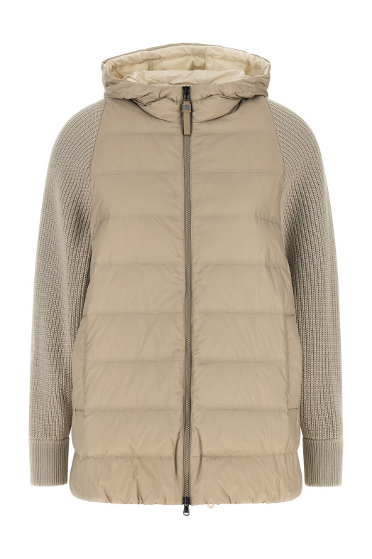 'Shiny Zipper Pull' down jacket Beige