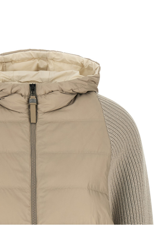 'Shiny Zipper Pull' down jacket Beige