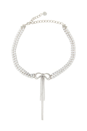 'Double Crystal Bow' necklace Silver