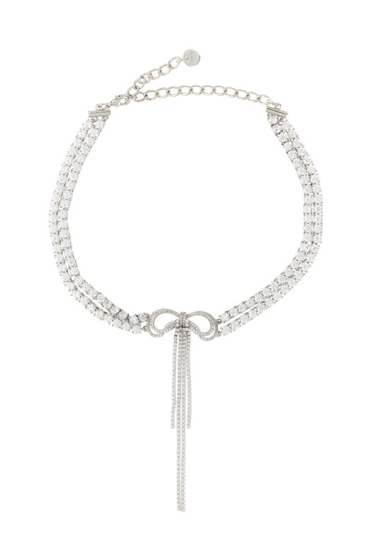 'Double Crystal Bow' necklace Silver