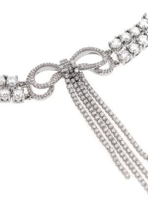 'Double Crystal Bow' necklace Silver