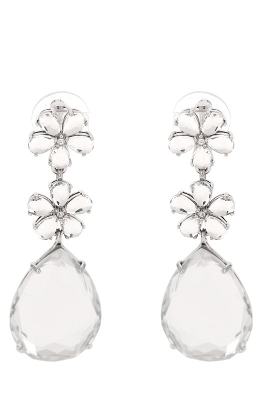 'Crystal Flower Tiered' earrings Silver