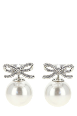 'Crystal Bow Pearl Back' earrings Silver