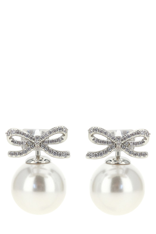 'Crystal Bow Pearl Back' earrings Silver