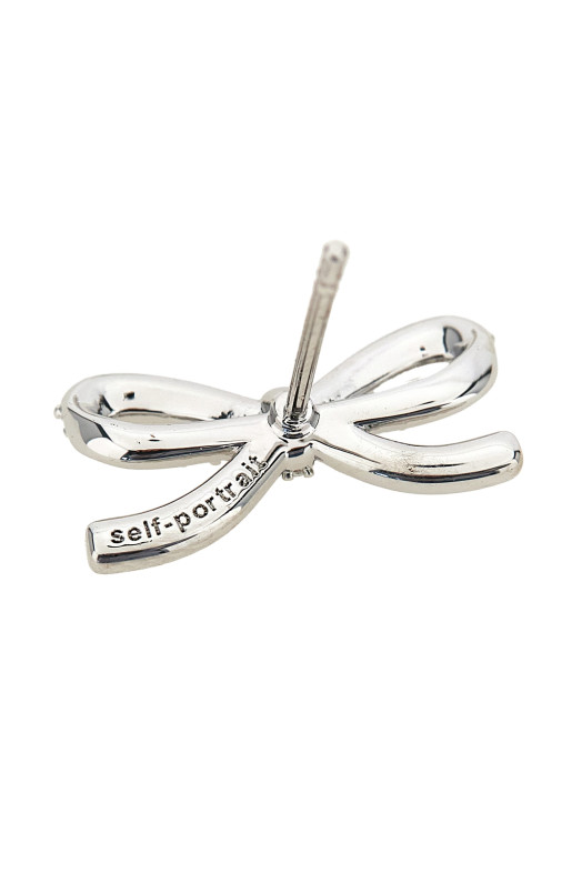 'Crystal Bow Pearl Back' earrings Silver