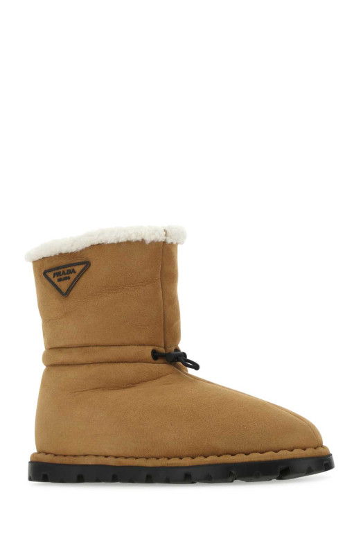 Camel shearling ankle boots PRADA (2UE021FA0001A6)