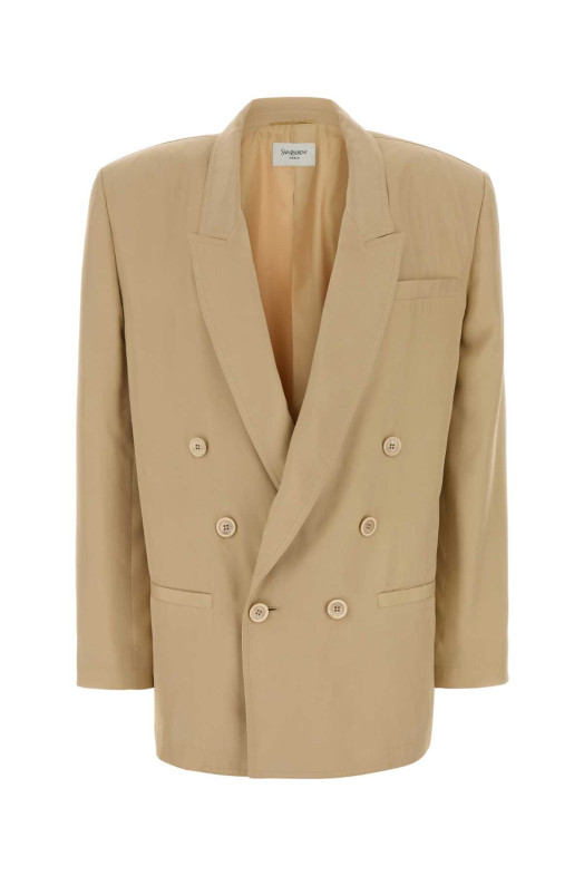 Бежевый шелковый блейзер SAINT LAURENT (863071Y6J78)