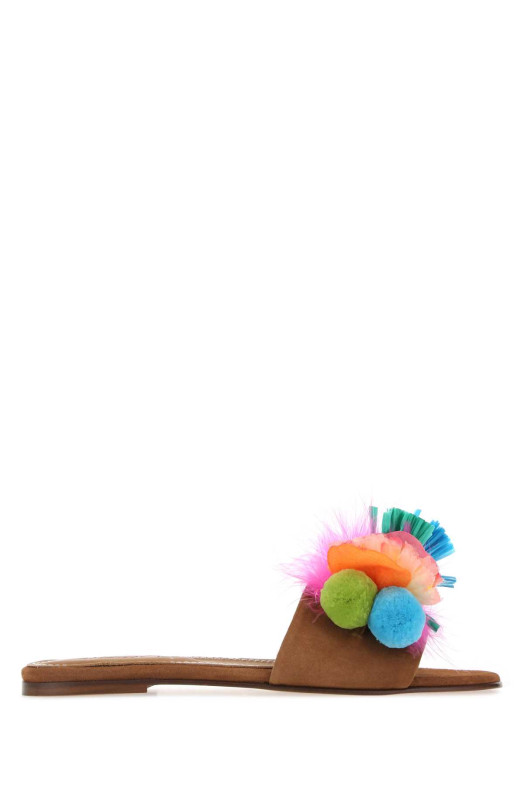 Слипперы Tutti Frutti из замши с декоративными элементами, бежевые ALAMEDA TURQUESA (TUTTIFRUTTI)