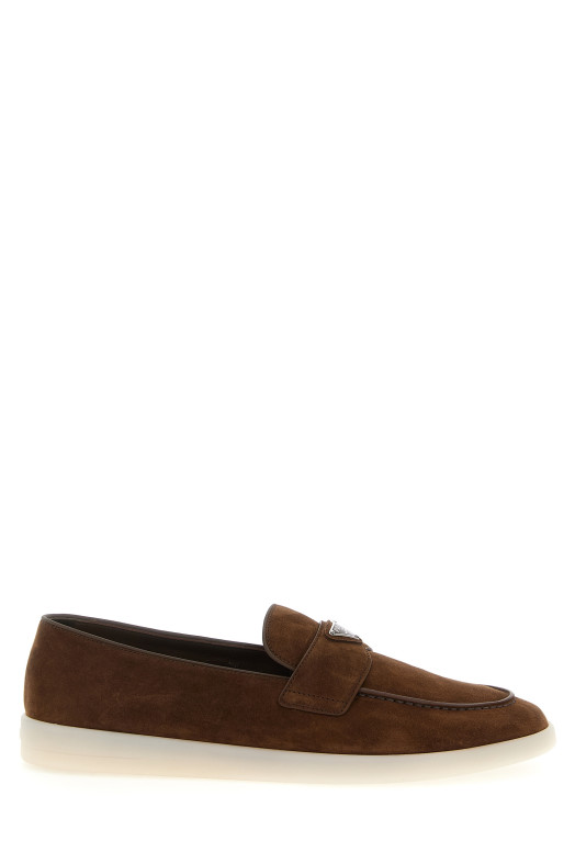 Лоферы из замши с логотипом, коричневые PRADA 2DG124FG001103F0324
