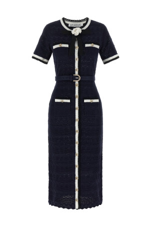 'Navy Pointelle Knit Midi' dress Blue