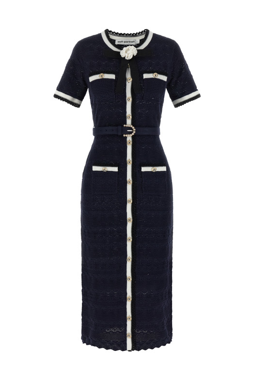 'Navy Pointelle Knit Midi' dress Blue