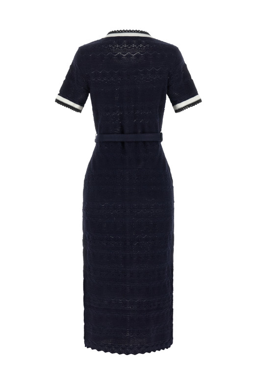 'Navy Pointelle Knit Midi' dress Blue