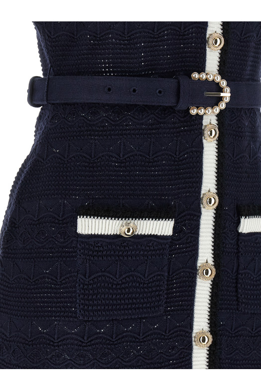 'Navy Pointelle Knit Midi' dress Blue