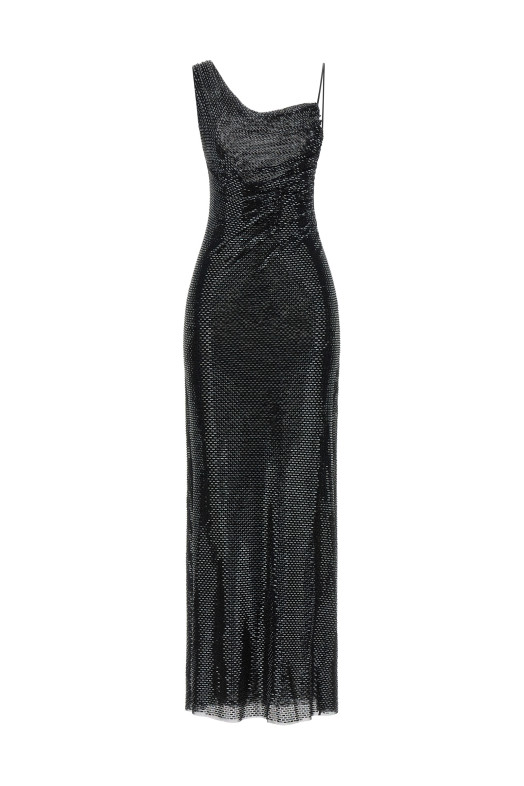 'Black Rhinestone Draped Maxi' dress Black