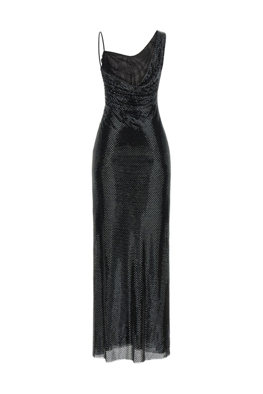 'Black Rhinestone Draped Maxi' dress Black
