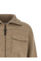 'Shiny Zipper Pull' Wool cardigan Beige