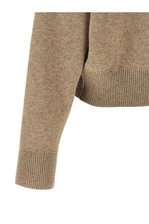 'Shiny Zipper Pull' Wool cardigan Beige