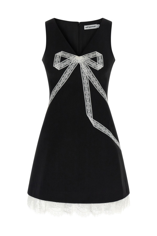 'Black Crêpe Bow Lace Mini' dress Black-grey