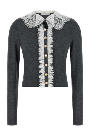 'Grey Lace Collar Knit' cardigan Gray