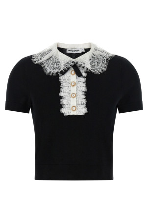 'Black Knit Lace Collar' top Black-grey