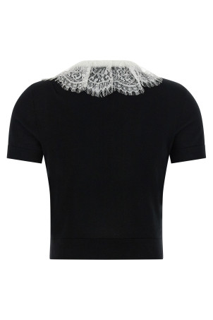 'Black Knit Lace Collar' top Black-grey