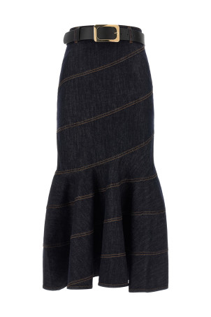 'Indigo Denim Belted Midi' skirt Blue