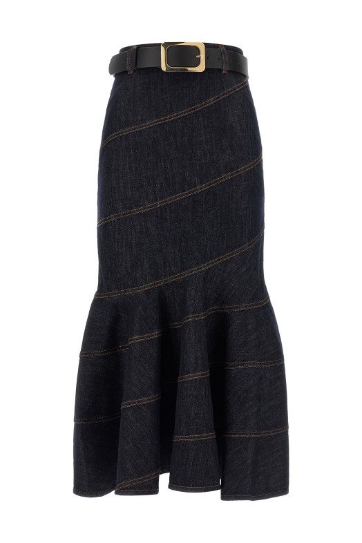 'Indigo Denim Belted Midi' skirt Blue