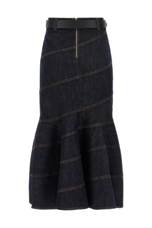 'Indigo Denim Belted Midi' skirt Blue