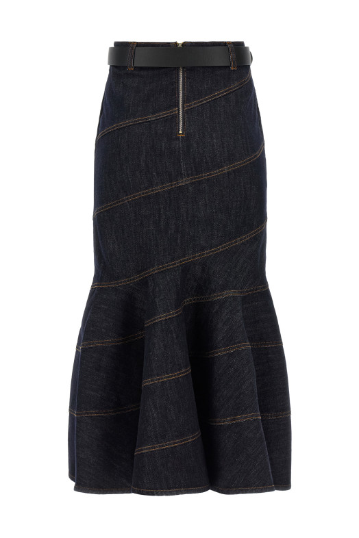 'Indigo Denim Belted Midi' skirt Blue