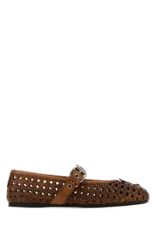 Коричневые кожаные балетки MIU MIU (5F684EF0053ZN7)
